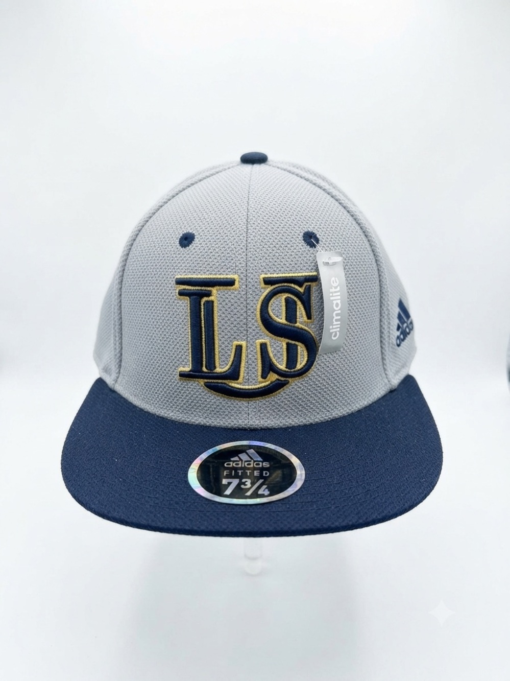 Adidas Fitted‎ Hat Cap Men's Size 7 3/4 Grey Navy Blue Gold LSU Climalite